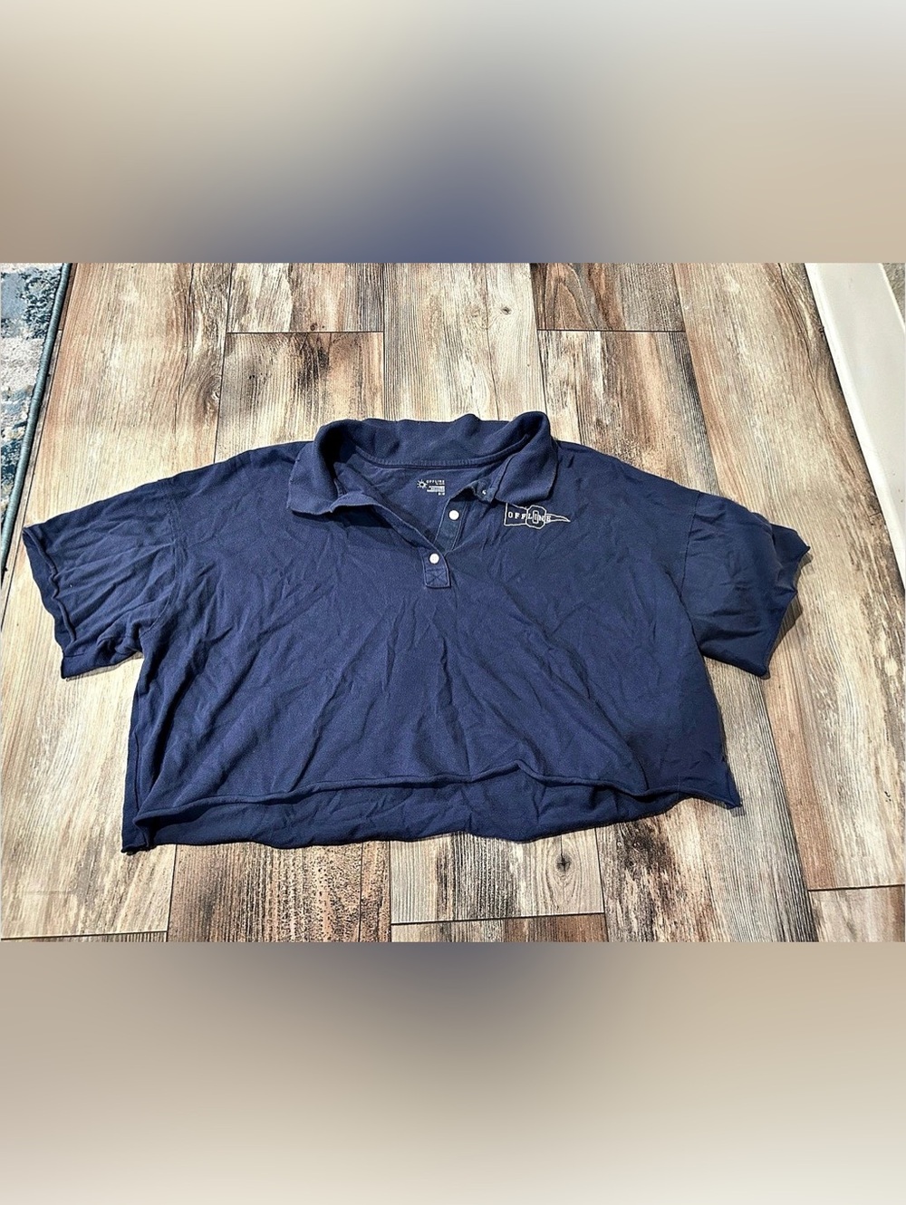OFFLINE by Aerie Cropped Polo T-Shirt Navy Short Sleeve